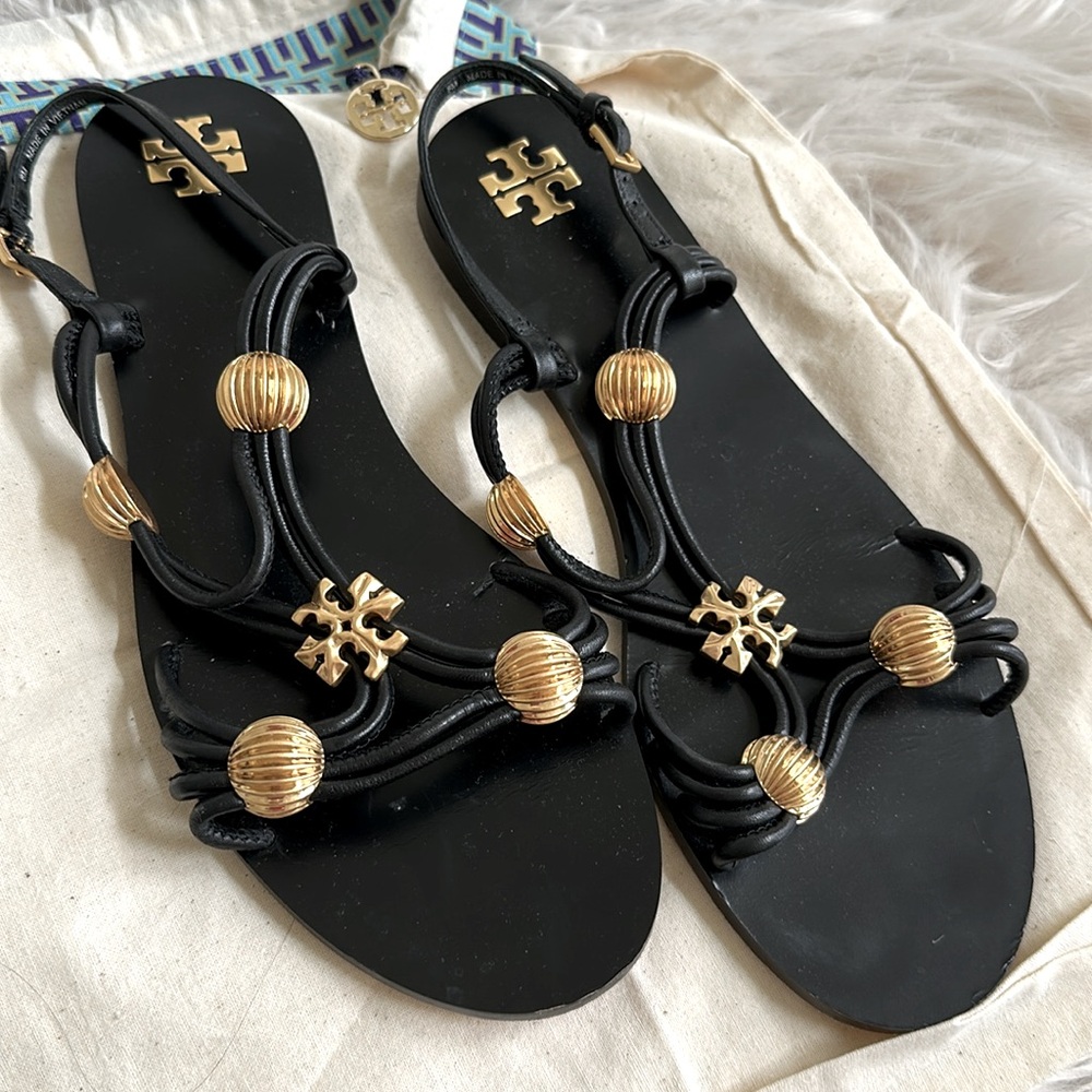 Tory Burch Black Sandals w/Gold Accents -  8M w/Dust bag